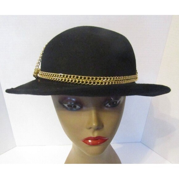 Toucan Vintage Hat 100% Black Wool Gold Chain New York Los Angeles USA - Picture 3 of 6